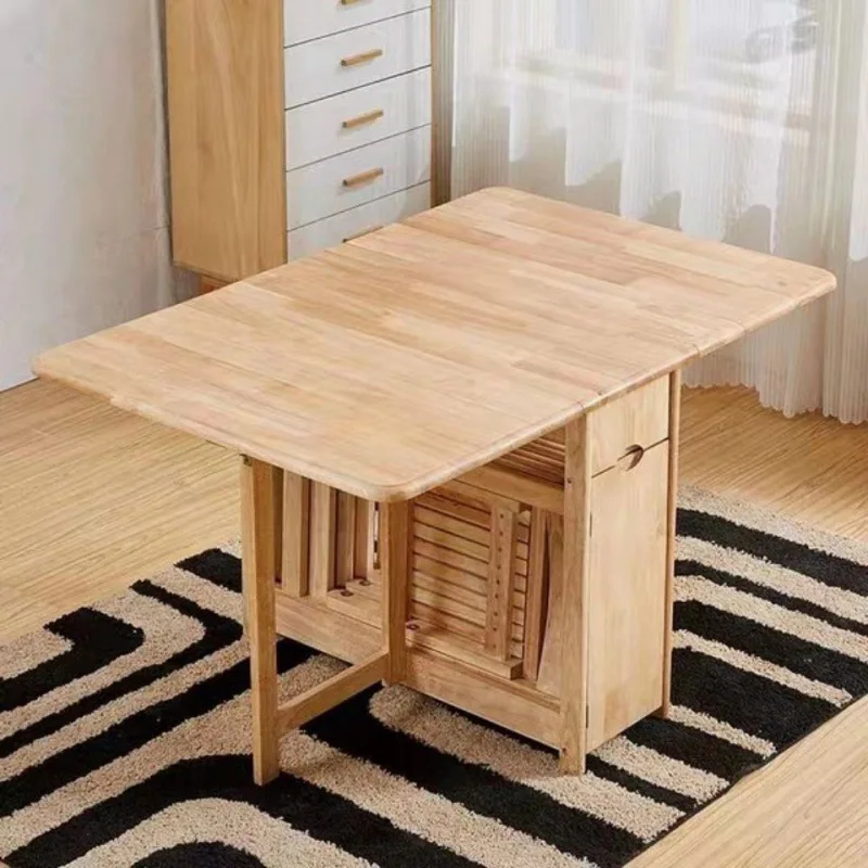 Furniture Three in One Folding Dining Table and Chair Small Unit Type Pure Solid Wood Household Multi functional Table Creative