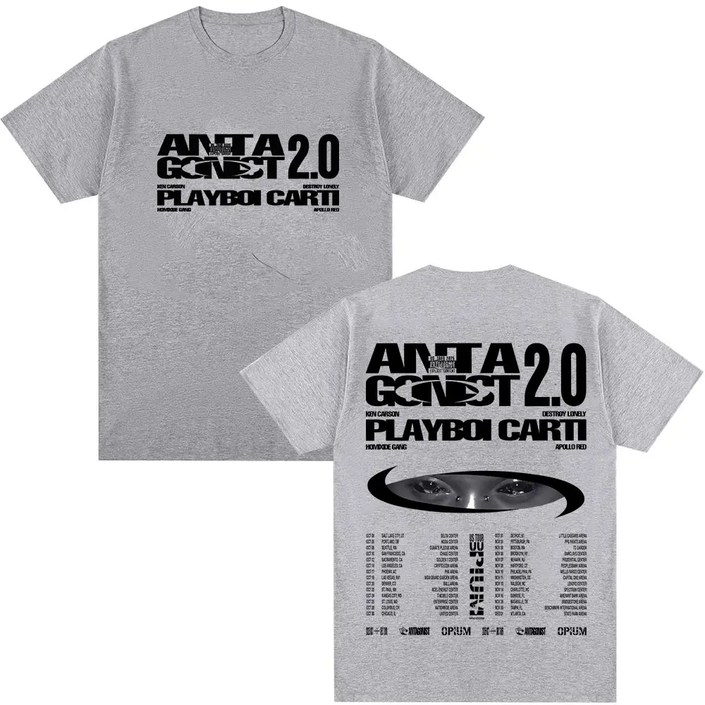 المغني PLAYBOI CARTI ANTAGONIST 2.0 Tour 2025 جديد تي شيرت ملابس رجالي فضفاض المتضخم تي شيرت موضة عالية الجودة القطن تيز #3