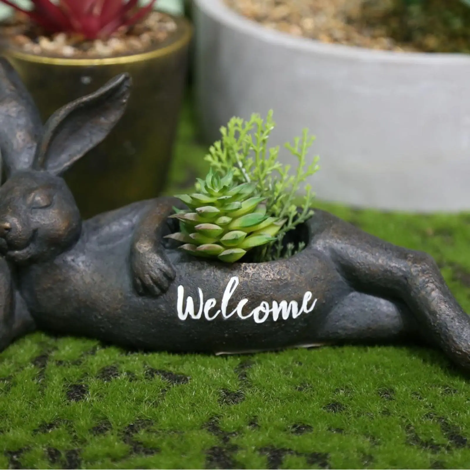 

Black Rabbit Statue Planter Outdoor Plant Pot for Yard Balcony Courtyard