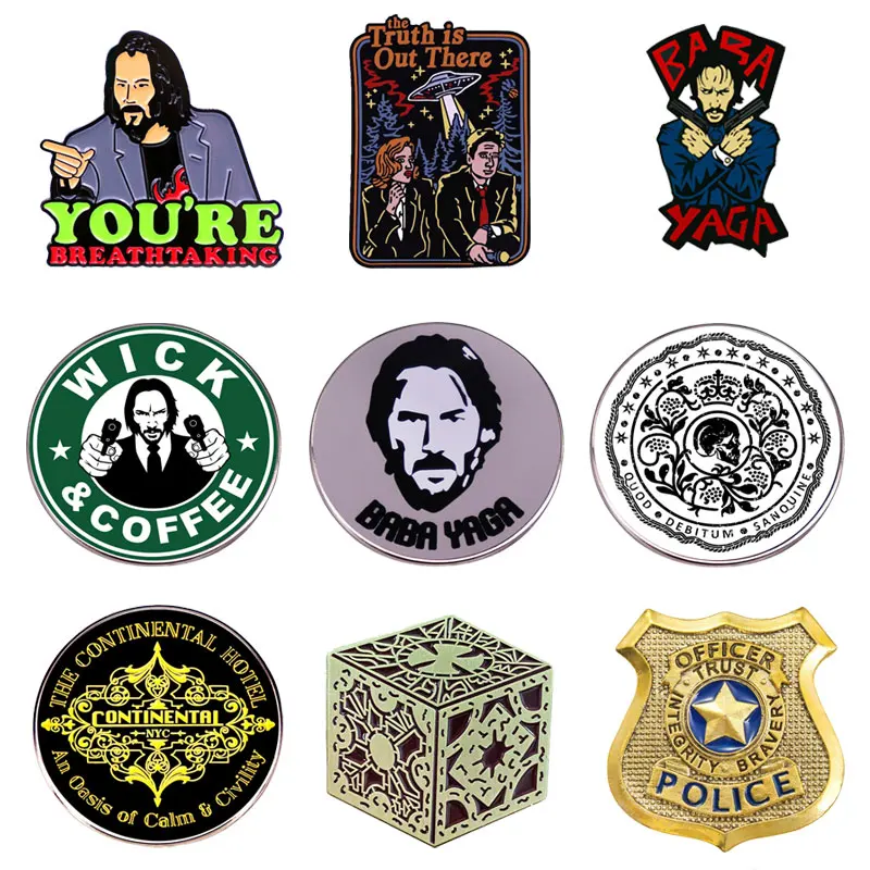 Movie John Wick Keanu Reeves Brooch Blood Oath Marker Enamel Pins Brooch Women Men Lapel Badges Fashion Jewelry Gifts