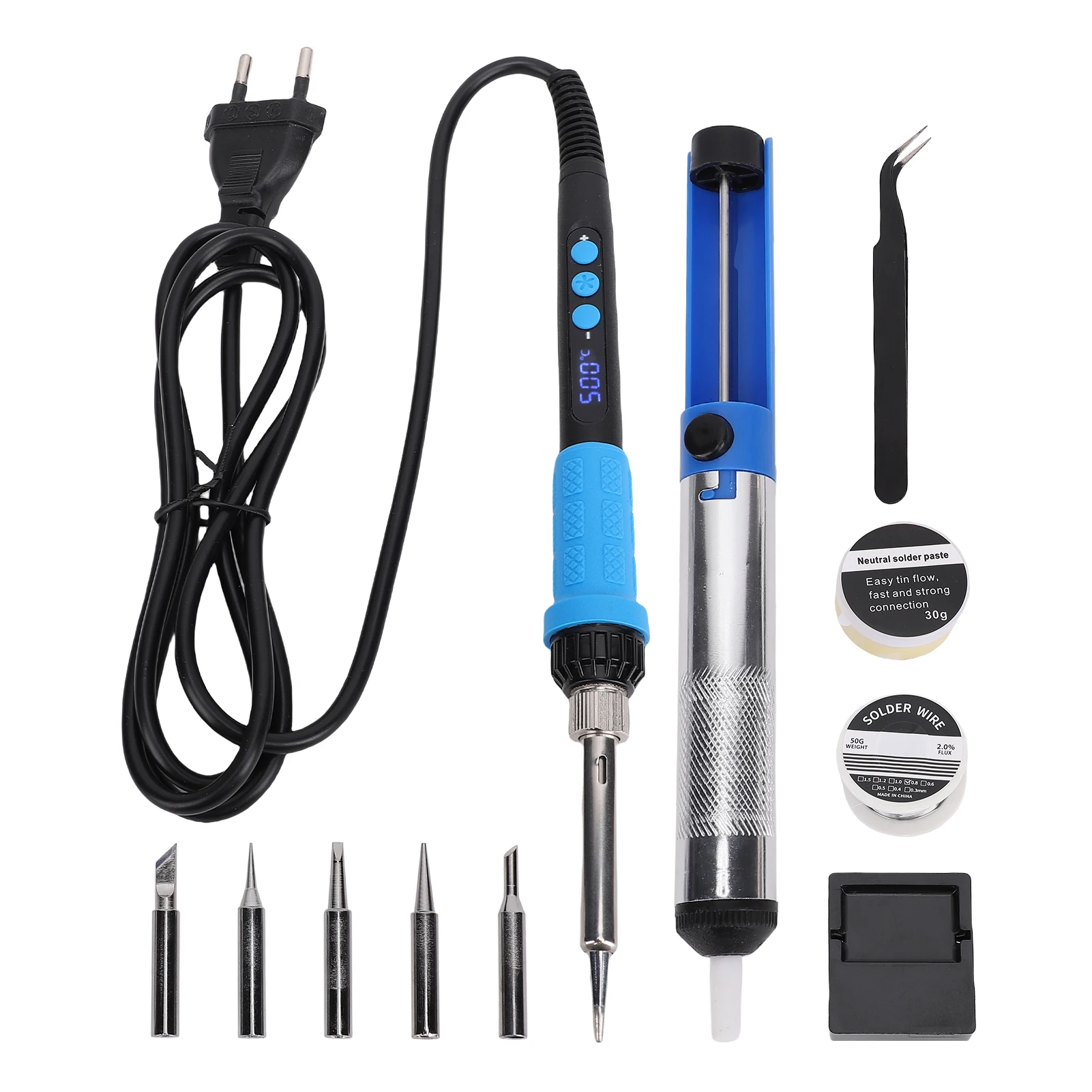 

12in1 Soldering Iron Kit Adjustable Temperature 180-500°C Matching LCD Display Soldering Iron Tips Solder 90W Welding Tool Set
