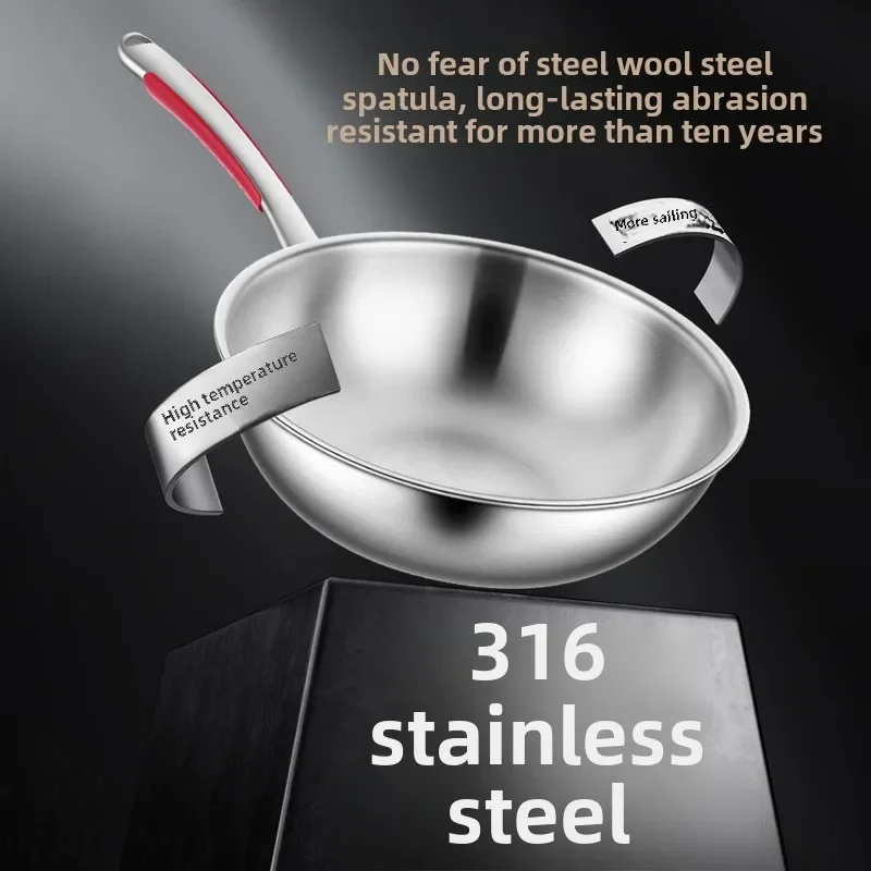 Clang small wok non-stick pan 316 stainless steel induction cooker gas universal uncoated household wok