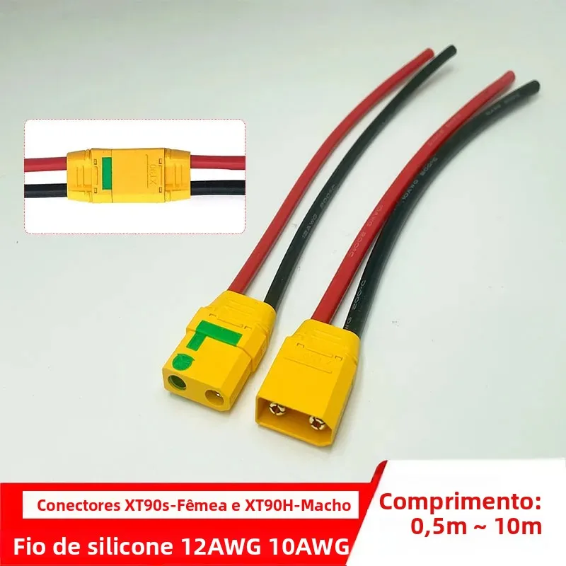 Conector fêmea à prova de faísca xt90s, cabo de extensão de conector macho xt90h 10awg 12awg fio de silicone XT90S-F XT90H-M extensi de energia