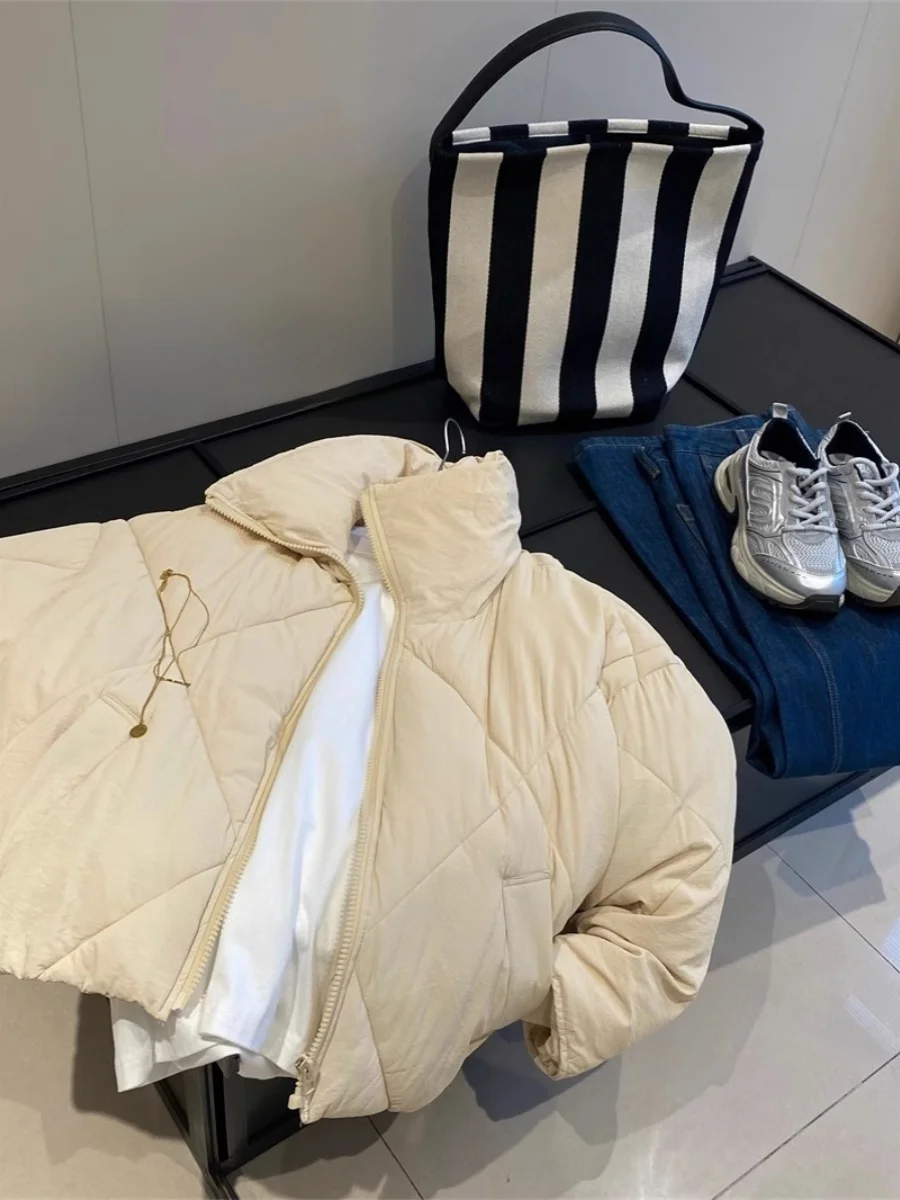 Deluest Women's Thiened Diamond Pattern Stand Collar Cotton Jaet Winter Coat Warmth Outerwear ort Sle Premium Quali