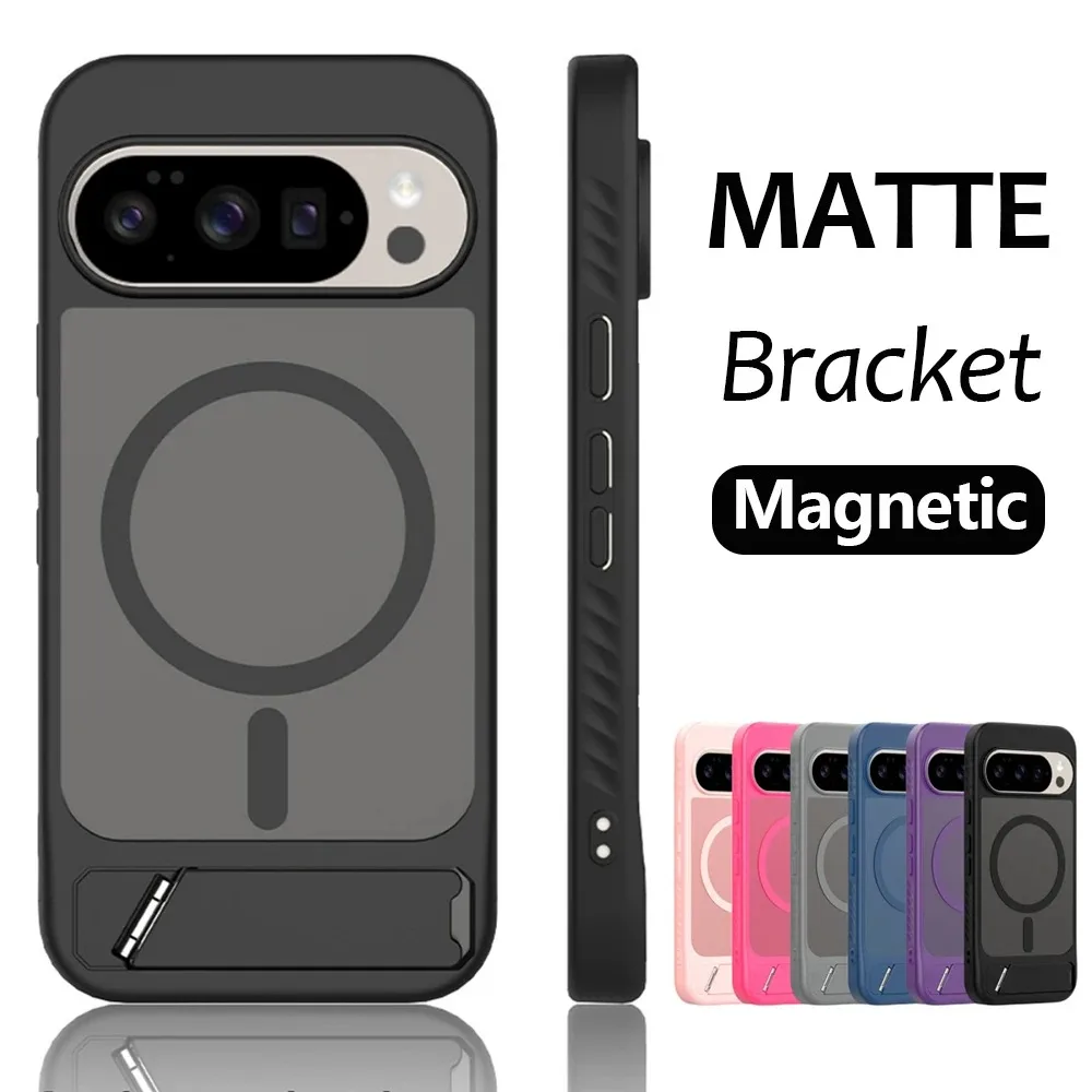 Luxury Matte Translucent Armor Folding Stand Magnetic Phone Case for Google Pixel 10 9 Pro XL for Magsafe Shockproof Hard Cover