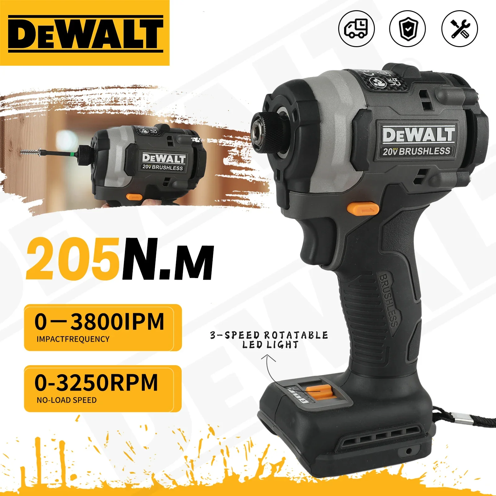 DeWalt DCF85m Cordless Screwdriver Brushless Electric 205N.m 6.0Ah Electric Impact Drill，For Dewalt 20V Lithium battery