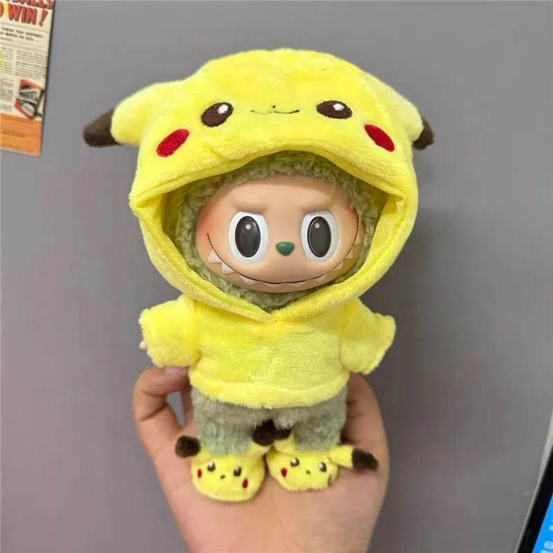 15 17cm For Labubu Doll Cartoon Cute Pikachu Plush Outfit Clothes Shoes Set Kpop Kawaii Outfit Clothing Standing Posture Doll