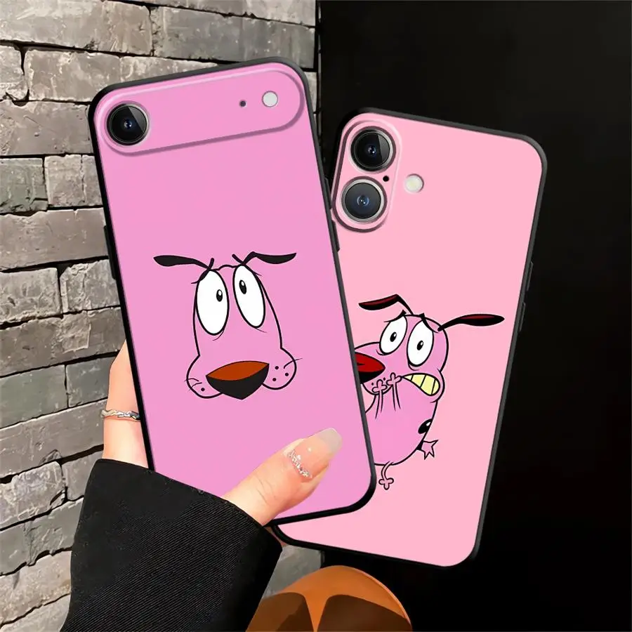 Case for iPhone 15 16 14 Plus 13 12 11 17 Pro Max XR 7 8 17Air XS Black Soft Phone Cover Pink Cartoon Dog