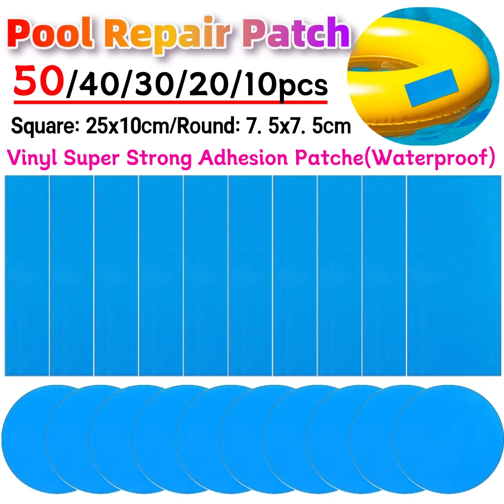 

50-10pcs Pool Repair Patches Swimming Pool Repair Kit Self-Adhesive PVC Versatile Wear-Resistant for Pool Inflatable Supplies