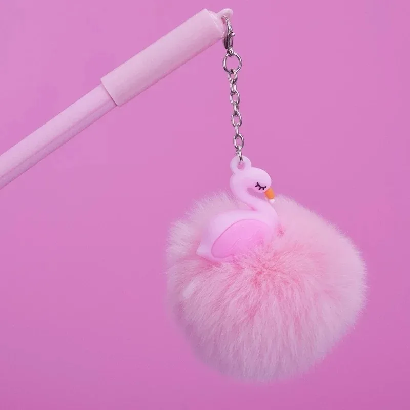 

1 шт., красивая розовая гелевая ручка с фламинго, кавайные нейтральные канцелярские принадлежности, плюшевые ручки-лебедины для школы, офиса, письменные принадлежности, подарки для девочек