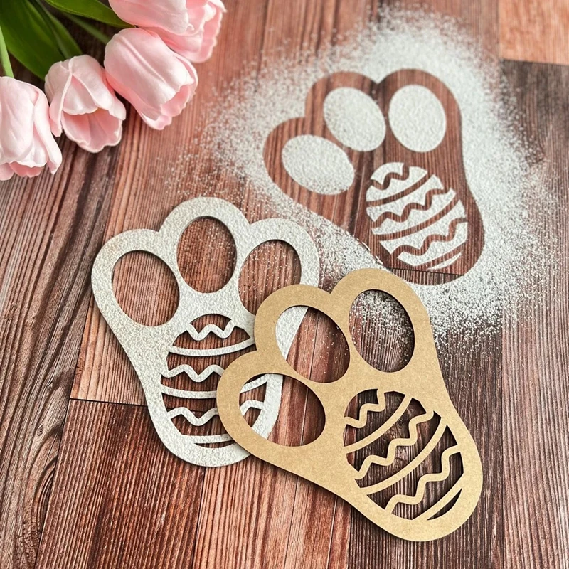 Easter Bunny Footprint Stencil Wooden Bunny Tracks Template Rabbit Feet Prop DIY Holiday Decoration