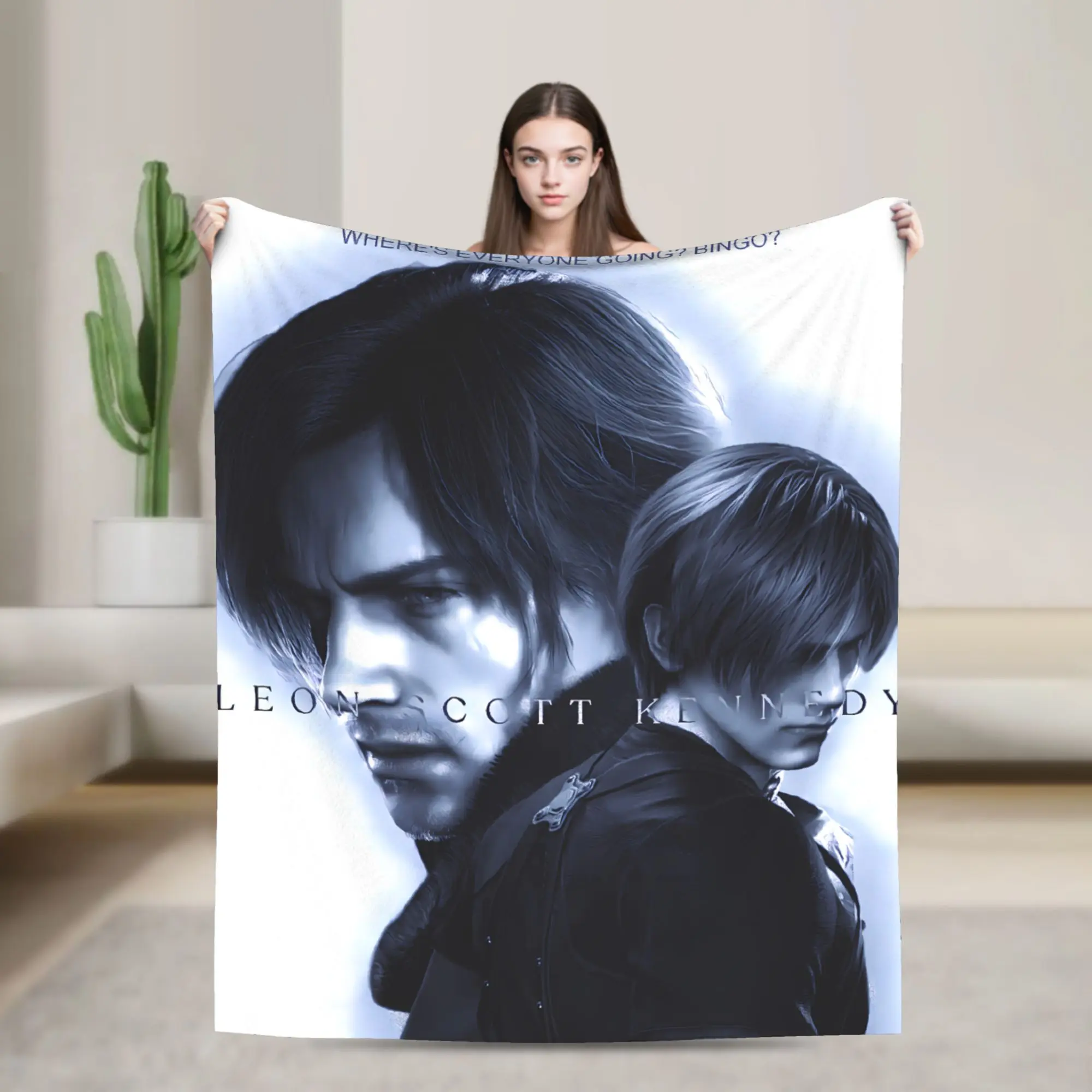 Cobertor de Flanela Resident Evil 9 Leon Kennedy, Cobertor Super Macio para Sala de Estar, Pic-nic, Colcha Gráfica para Sofá e Cama