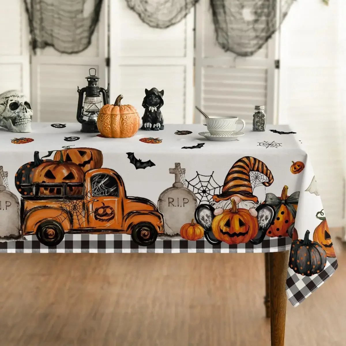 

Halloween Ghost Pumpkin Rectangle Tablecloth Dining Room Decorations Waterproof Tablecloth for Table Halloween Decorations