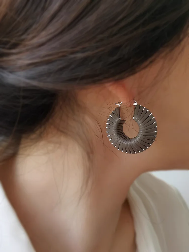 Brass Real leather Braided Hoop Earring Women Jewelry Punk Designer Runway Rare Simply Gown Boho Japan Korean