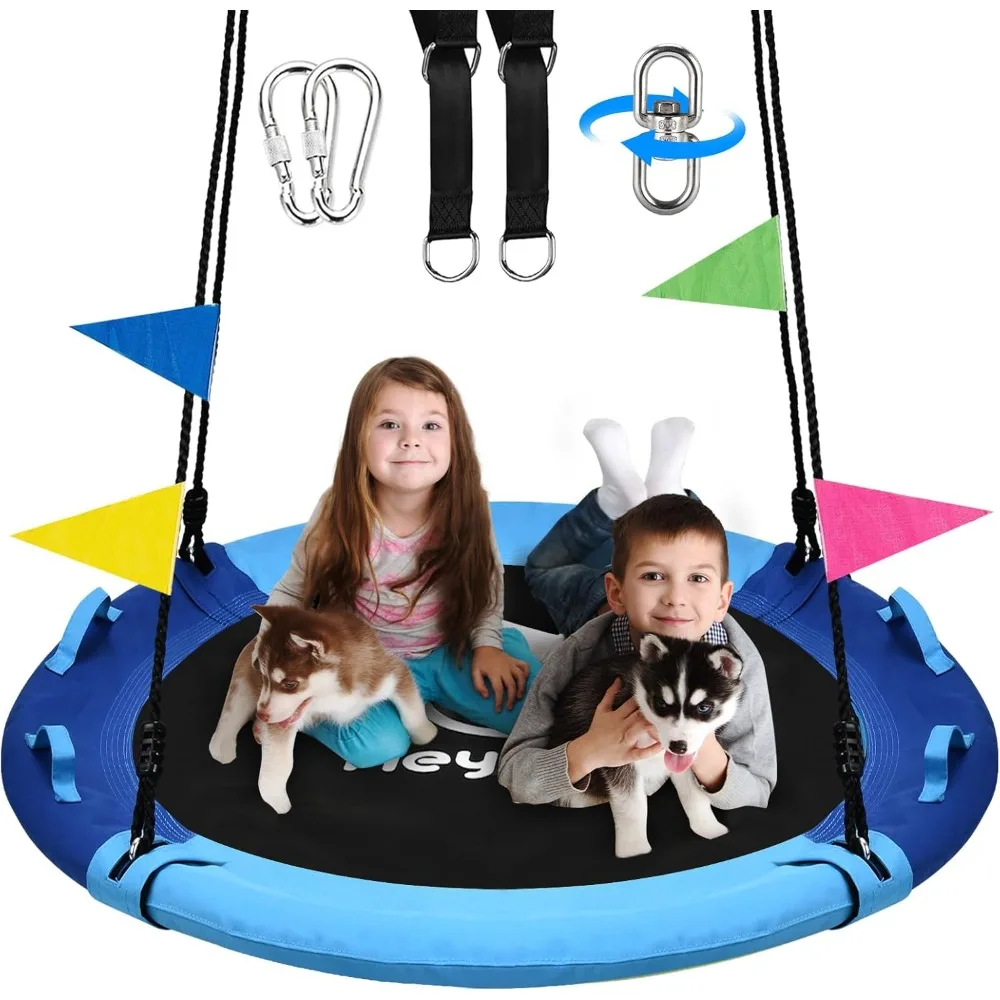 

Tree Swing, Saucer Swing Sets 43 Inch for Kids, Come with 360 Degree Swivel and Adjustable Hanging Strap, for Outdoor, Blue and