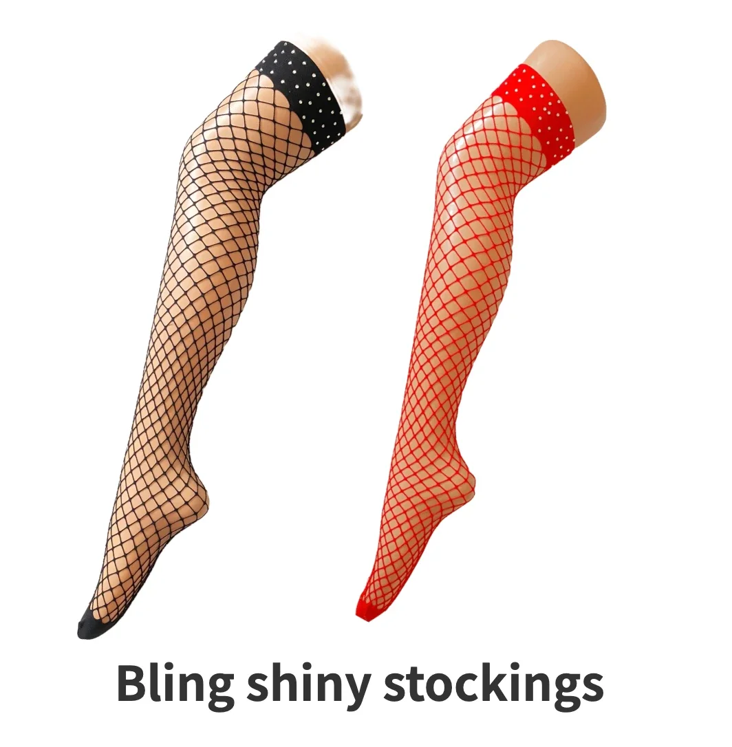 반짝이 블링 스타킹 샤인 섹시한 스타킹 핫 다이아몬드 라인 석 여성 무릎 스타킹 클럽 착용 Fishnet Shiny Stockings