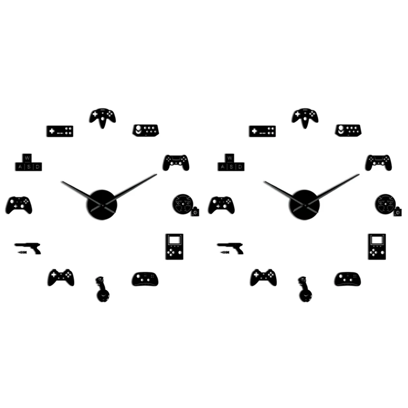 2X Game Controller Video Diy Giant Wall Clock Game Joysticks Stickers Gamer Wall Art Video Gaming Signs Black