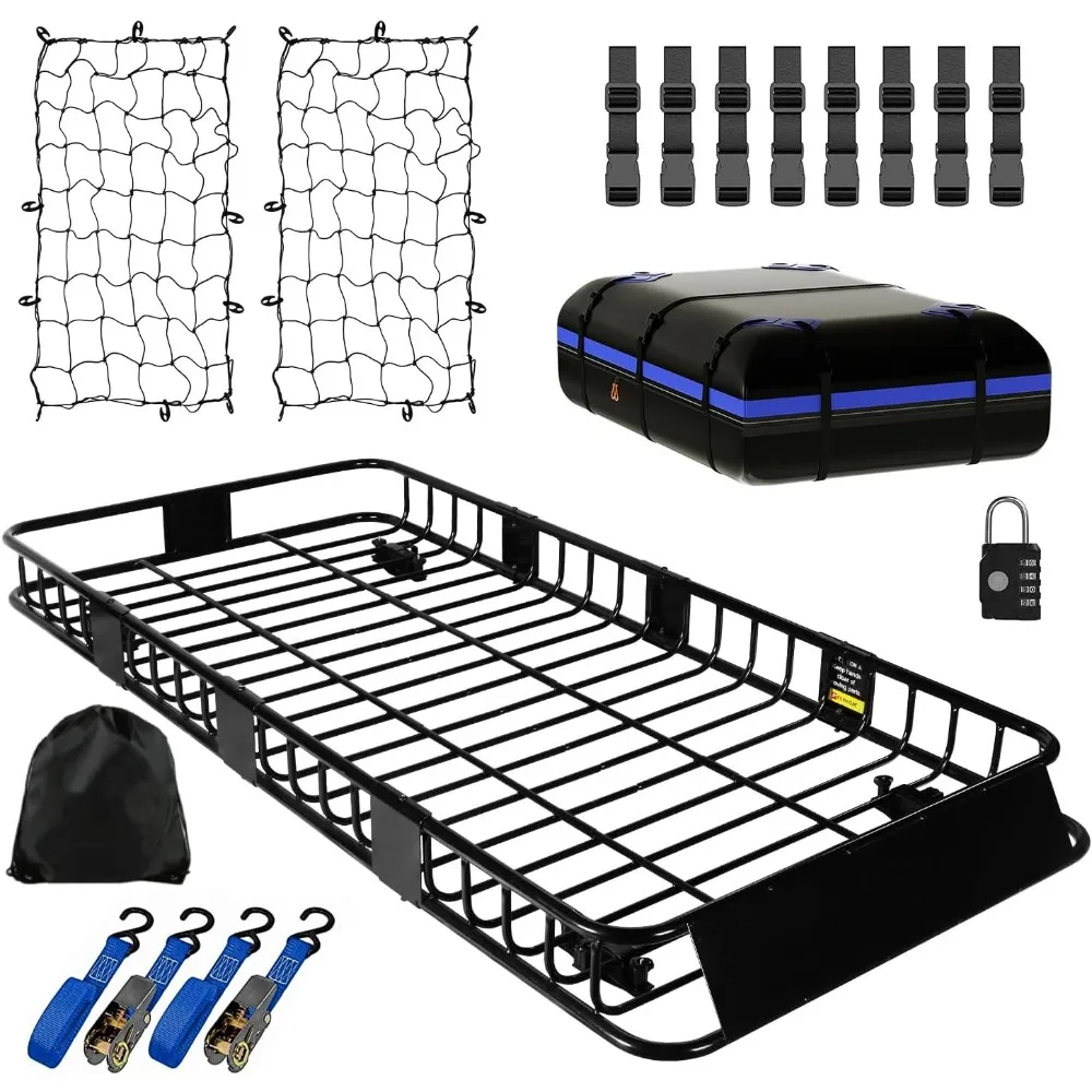 

84 x 39 x 6 Inch Universal Roof Rack Carrier Basket, Rooftop Cargo Carrier Basket with 250 lbs Capacity, Heavy Duty Top Luggage