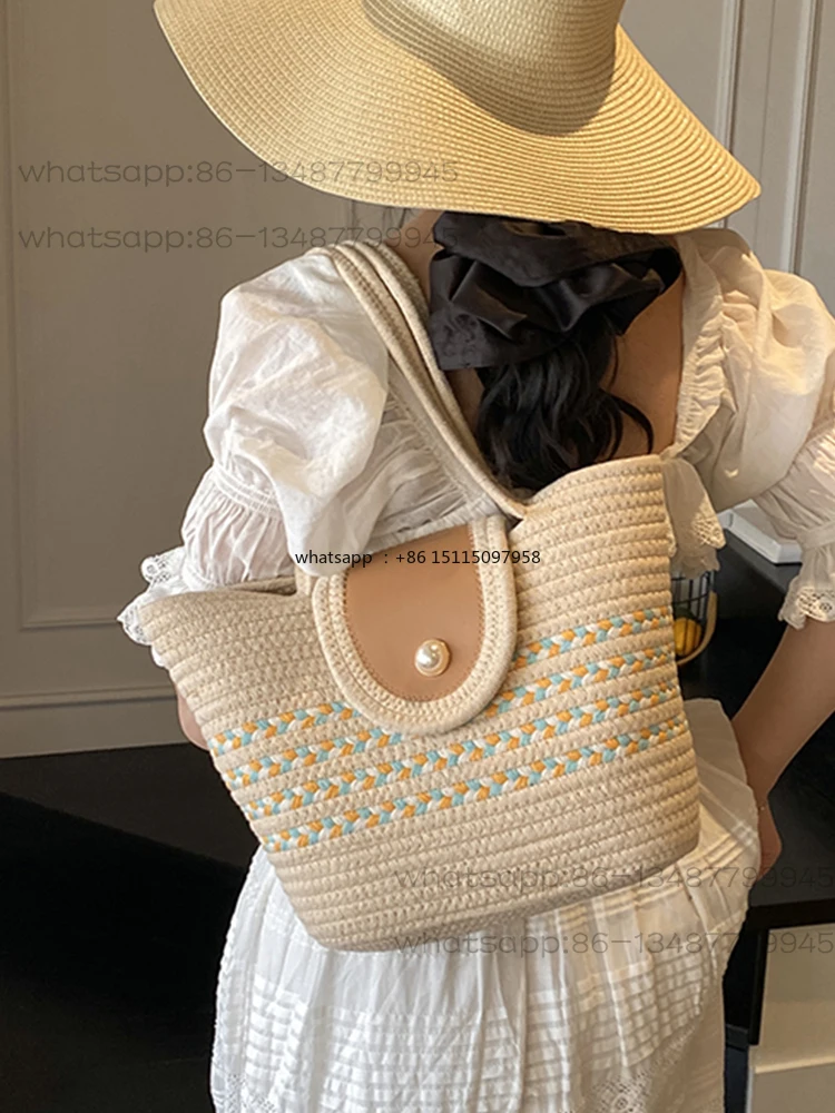 

Large capacity woven straw bag women's leisure shoulder commuter tote seaside vacation beach bag