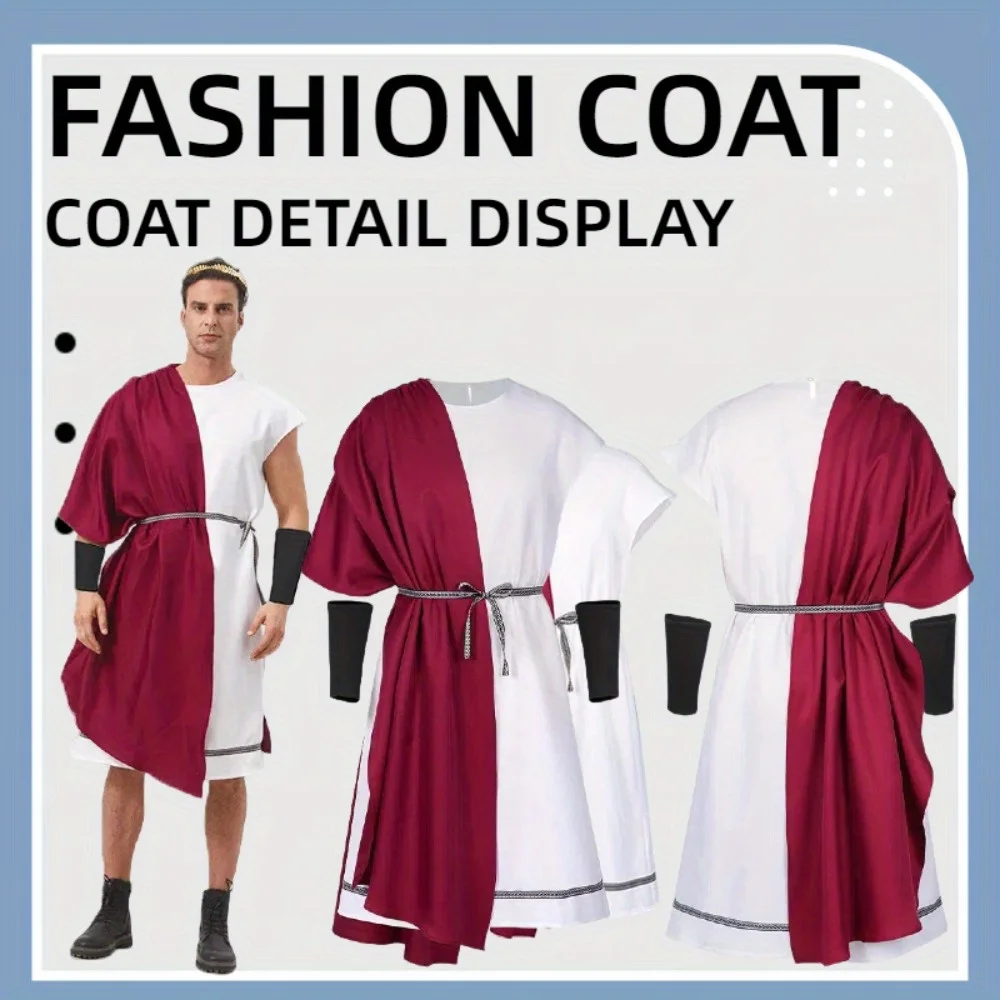 Ropa de Toga de Carnaval para hombre con corona de Laurel de hojas y pulsera, traje de fiesta romano de Dios griego para adulto