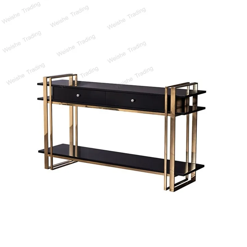 Simple modern stainless steel entryway cabinet living room light luxury double-layer foyer cabinet entrance door table