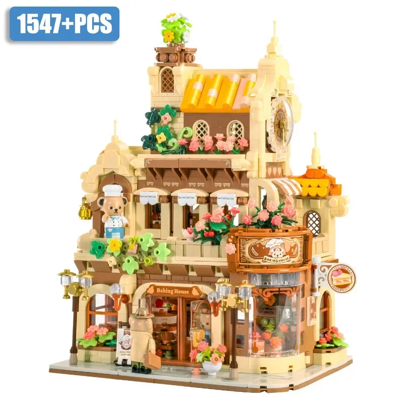 City Creativity Street View Cake Baking House Model Building Blocks DIY Architecture With LED Bricks Toys For Children Gifts