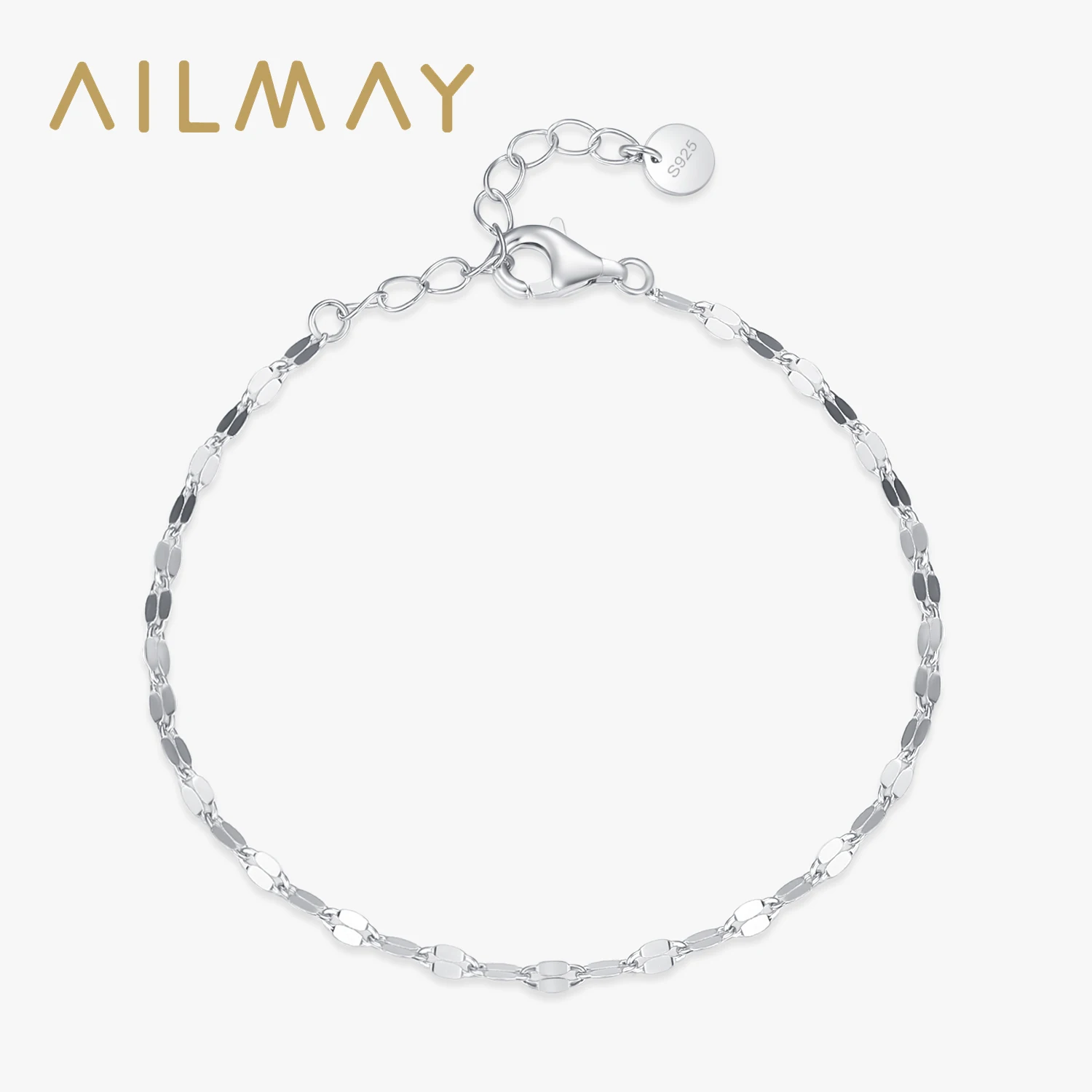 Ailmay Authentic 925 Sterling Silver Fashion Sequins Stackable Bracelet Women's Party Adjustable Bracelet Exquisite Jewelry Gift