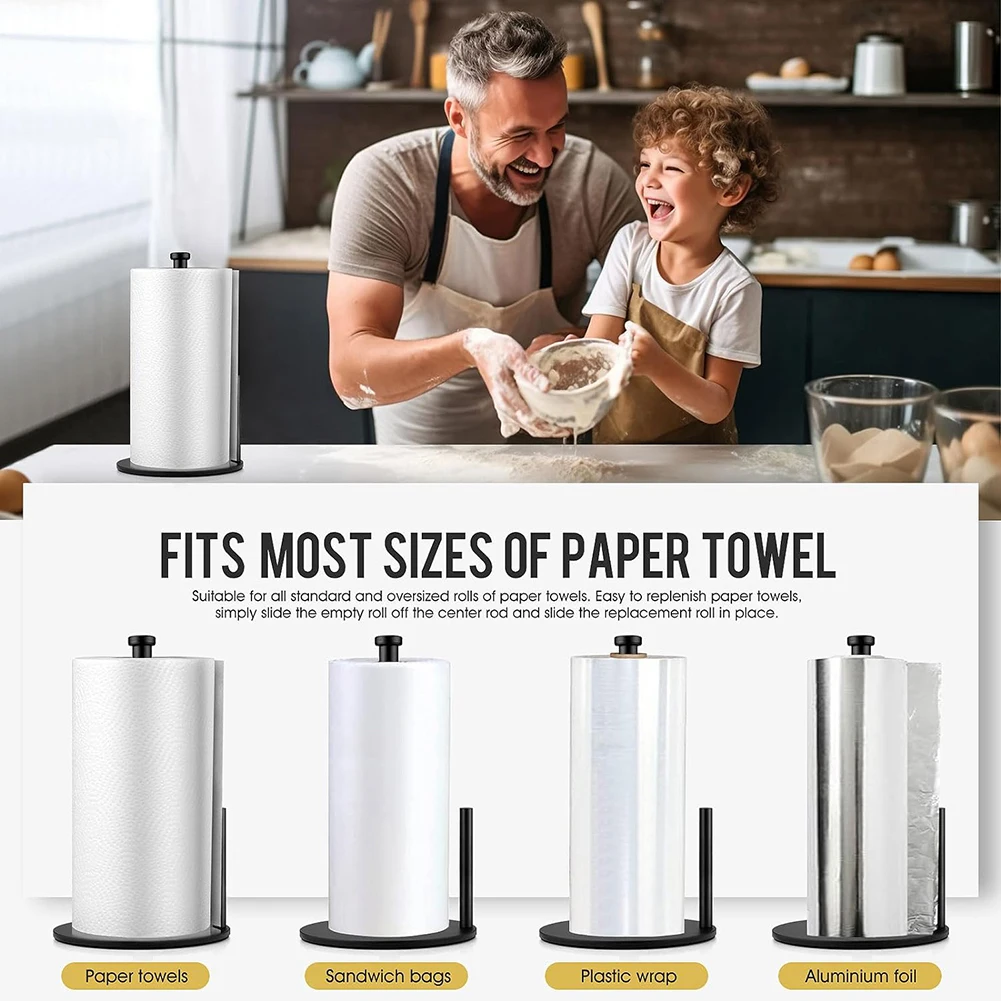 Paper Towel Holder, Countertop Paper Towel Holder, Steady Paper Roll Holder, Weighted Paper Towel Stand for Kitchen Bathroom