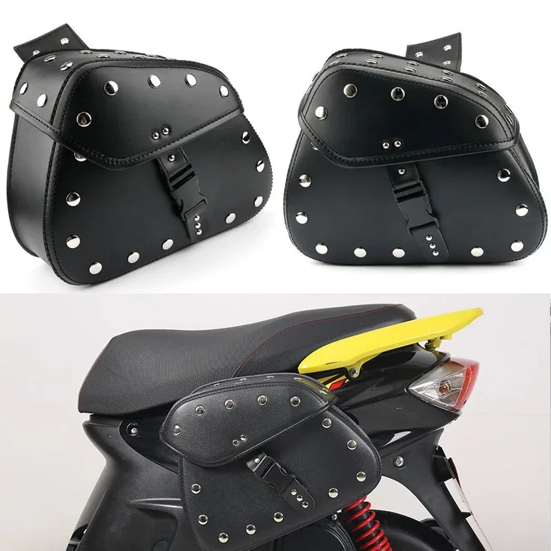 

1 Pair Motorcycle Saddlebags Side Tool Bag Pu Leather Waterproof Motorcycle bag Fit For Honda/Yamaha/Suzuki Black Universal