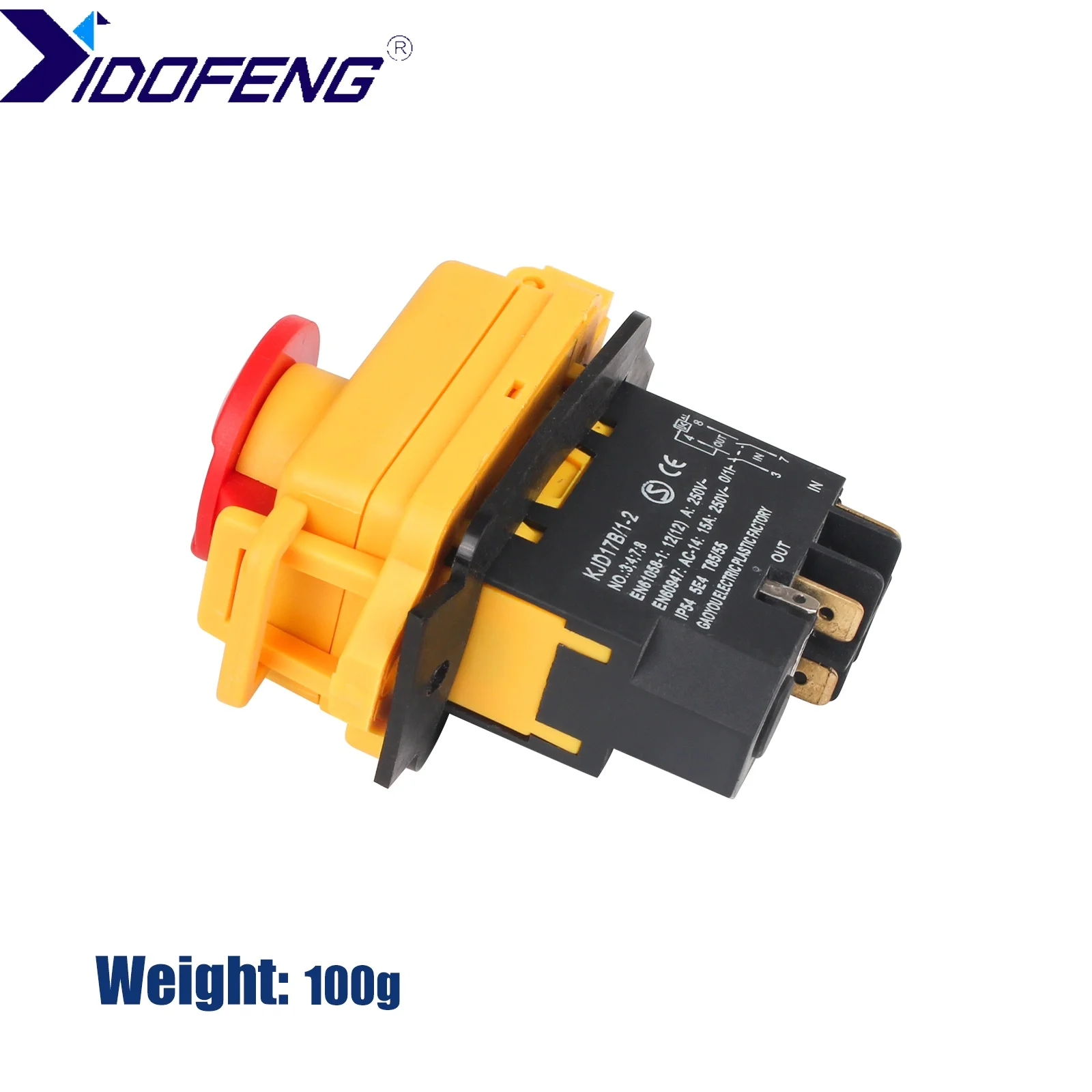 1pc YIDOFENG Emergency Stop Switch Mini Lathe Accessories KJD17B/1-2 4-Pin ON-OFF Instant Reset Button