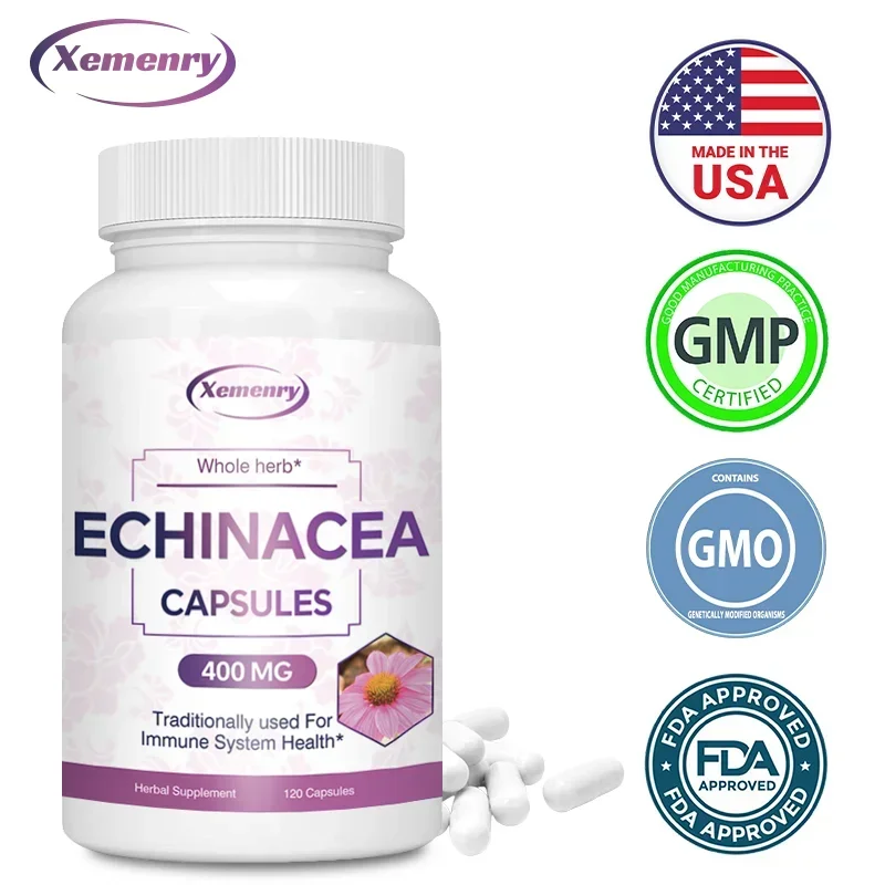 

Echinacea Capsules 400 Mg - Supports Immune and Respiratory Health and Reduces The Length of Colds