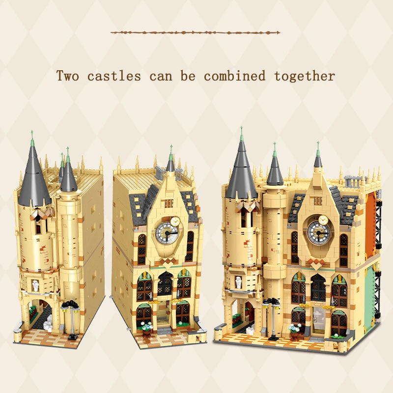 Juego de bloques de construcción de torre mágica, torre de reloj y torre de brujería, modelo de arquitectura, juguetes ensamblados, regalo para niños, adorno para coleccionar