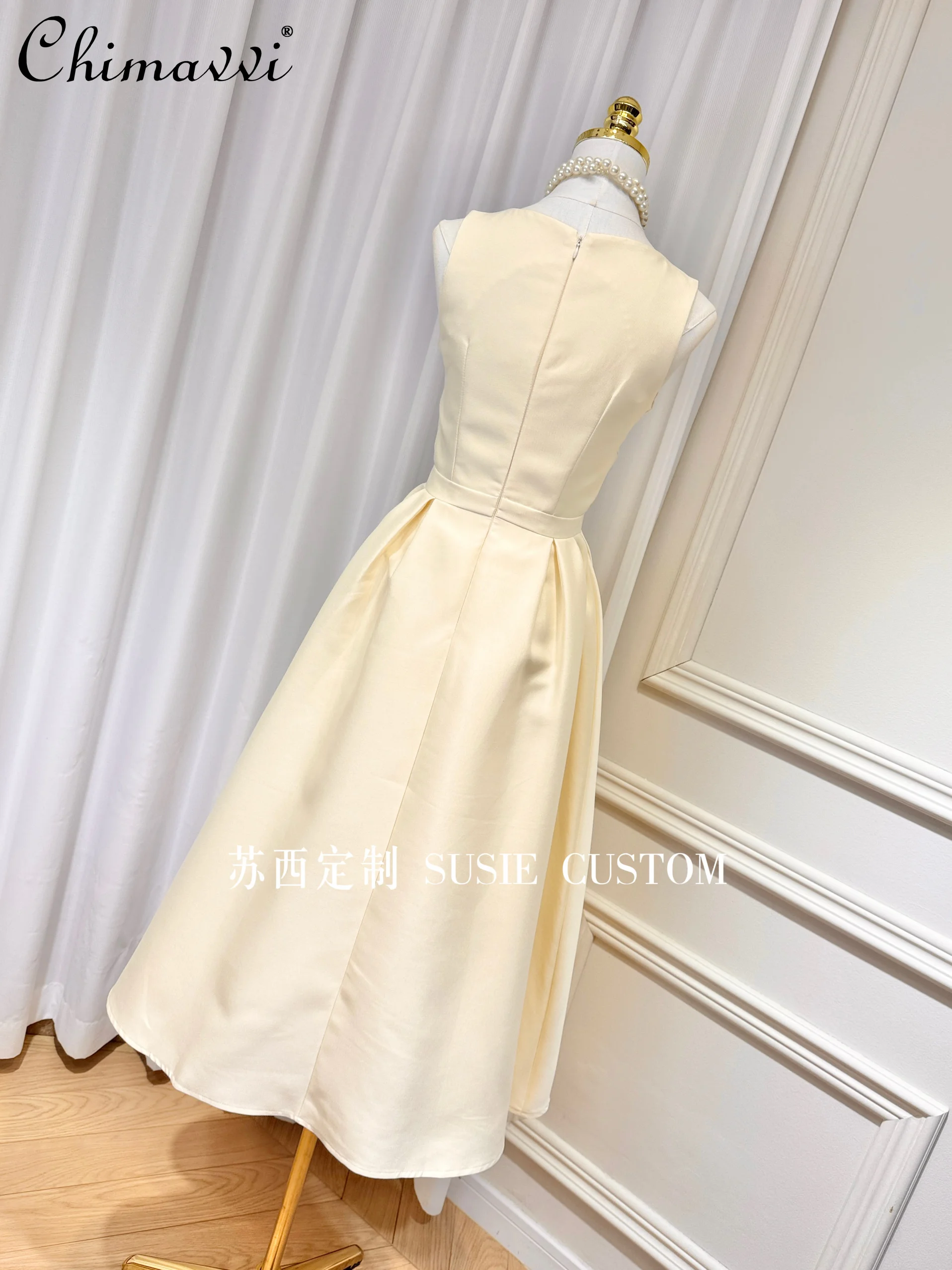 Princesa francesa elegante elegante pescoço quadrado arco cintura alta grande balanço vestido longo verão novo high-end vestido de festa de aniversário feminino