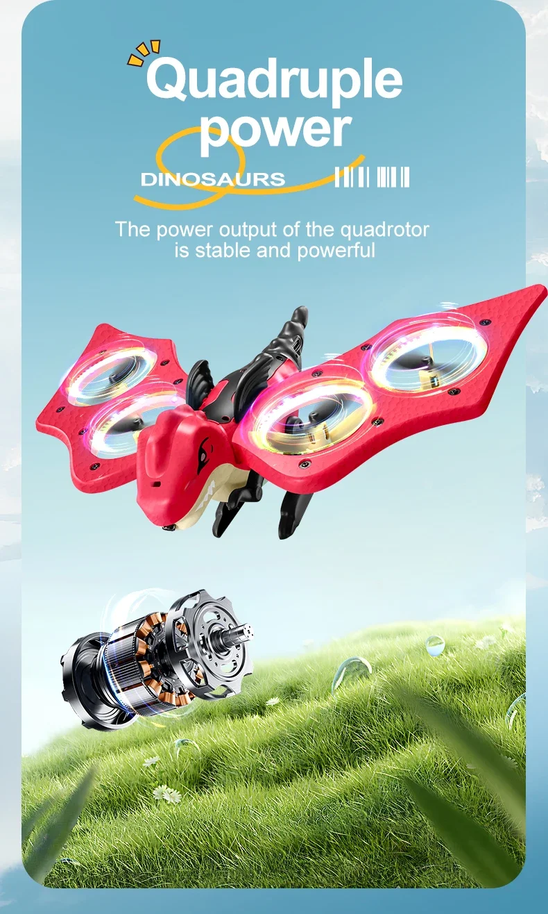 Dinosaur RC Aircraft Toy - 2.4G Gravity Sensing Obstacle Avoidance Foam Glider Drone Gift for Kids