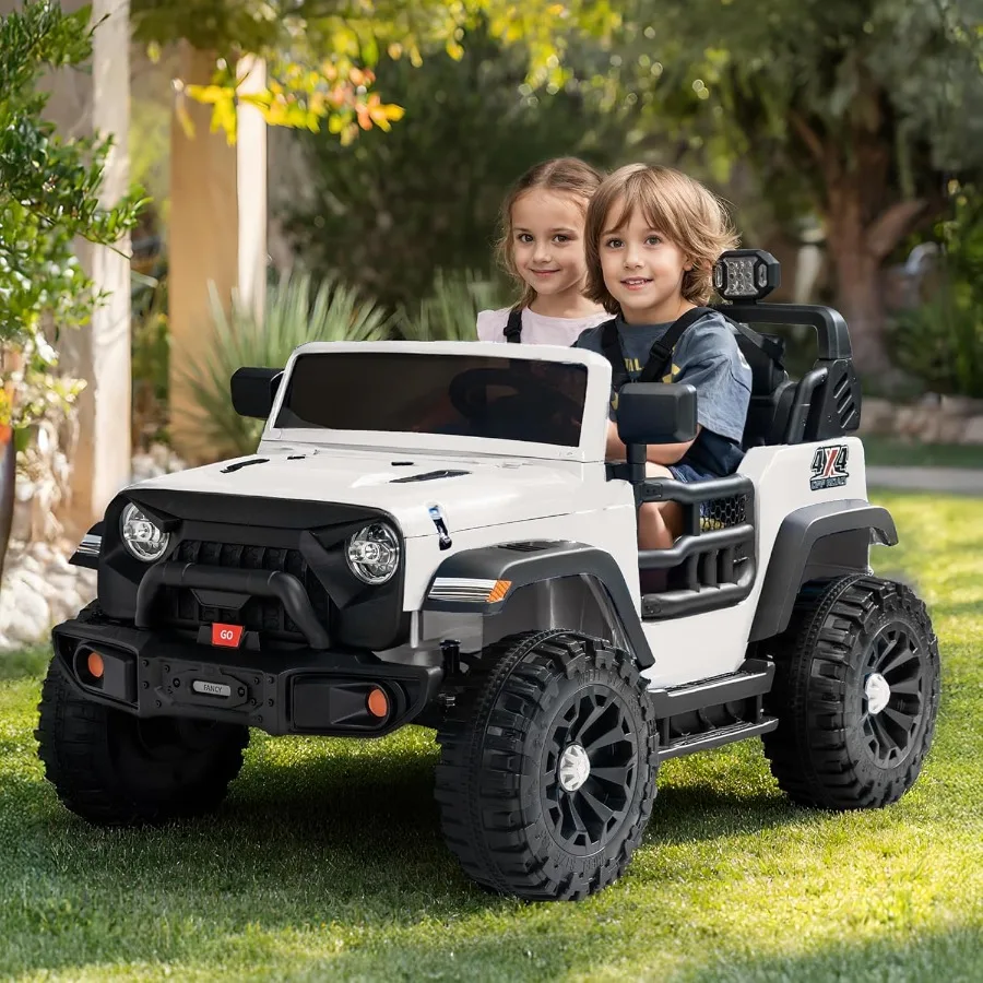 2인승 전동 자동차 장난감 24V 4륜구동 전기차 (4-8세용) 리모컨 포함 4x200W 모터, 최대 하중 150파운드 - 화이트