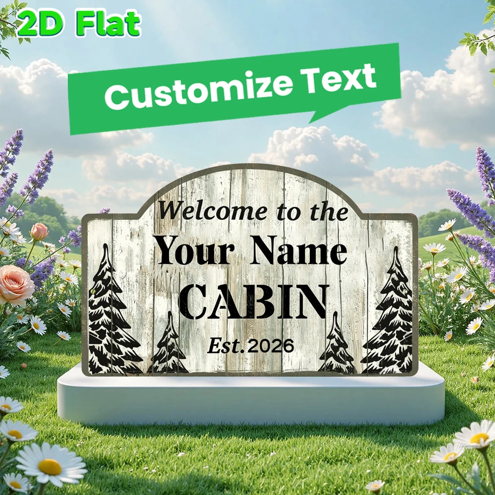Custom Name Mountain Cabin Vintage Metal Sign, Arched Retro Wall Plaque, Personalized Wall Art for Forest Lodge Outdoor Decor