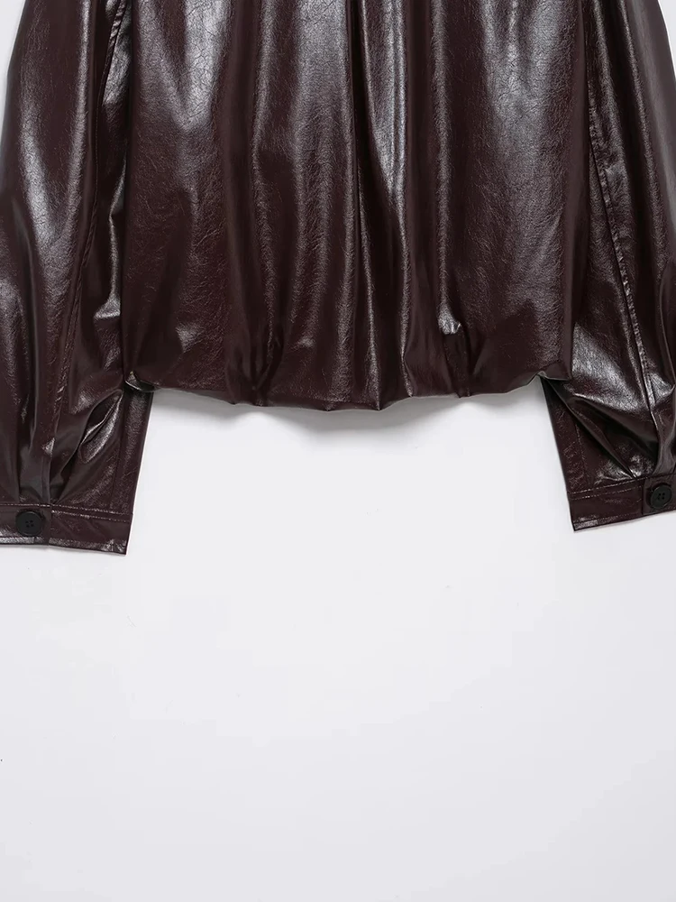 Giacca da pilota casual nuova da donna, versione ampia, nuova giacca da pilota in pelle a maniche lunghe con scollo tondo