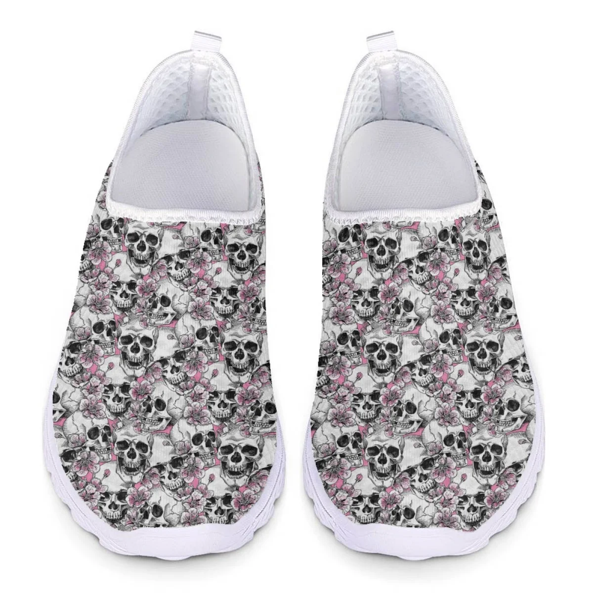 Belidome-Zapatos con diseño de calavera y flores Para mujer, Zapatillas de malla suave, informales, sin cordones, Para caminar, Verano