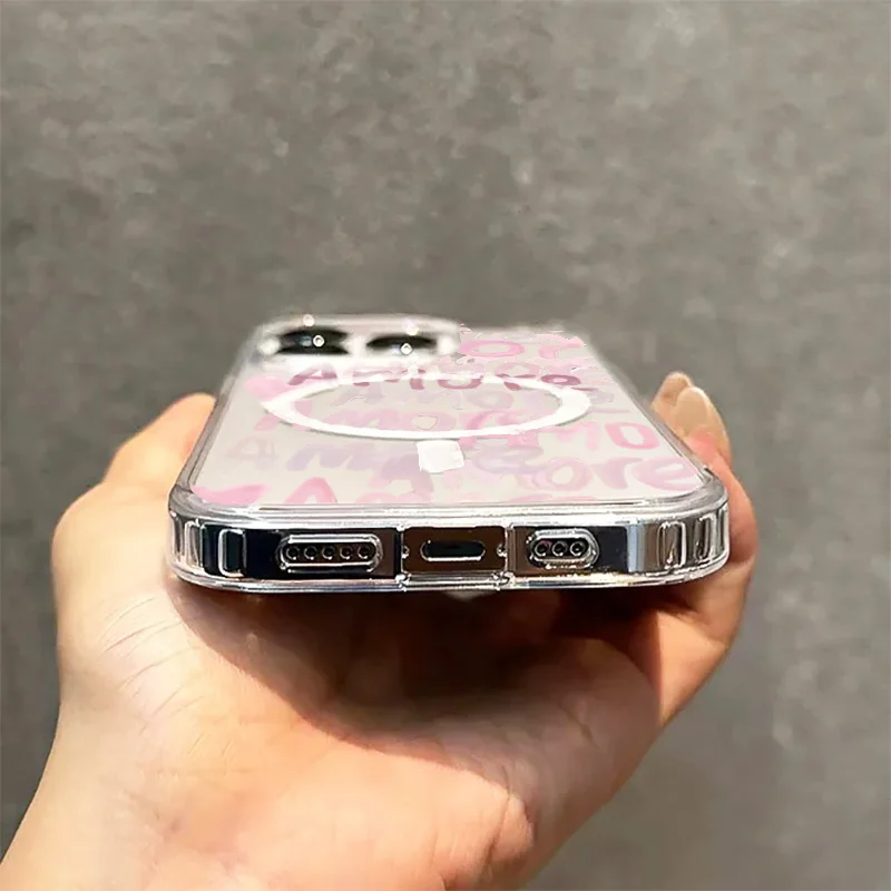 Чехол для телефона Amore-Love Romantic Pink Lettering для iPhone 17, 16, 12, 13, 11, 14, 15, Pro Max 7, 8 Plus, магнитный чехол с беспроводной зарядкой