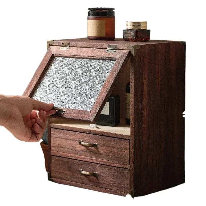 Multifunctional Wooden Desk Organizer with Drawers Desktop Storage Box for Home and Office Elegant Storage Solution for Sundries