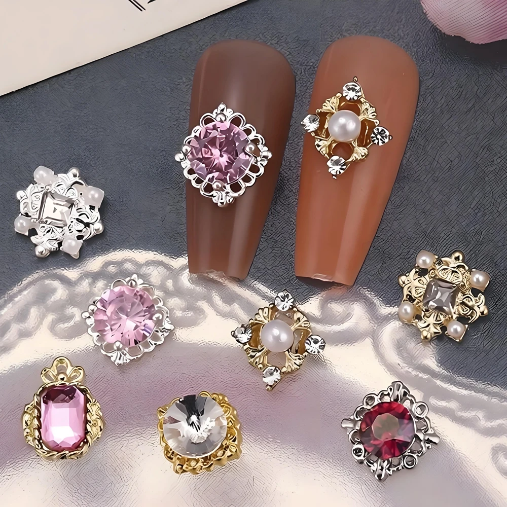 

10PCS Hollowed 3D Luxury Alloy Nail Art Rhinestone Pearl Accessories Charms For Nails Decoration Design Manicure Decor Supplies