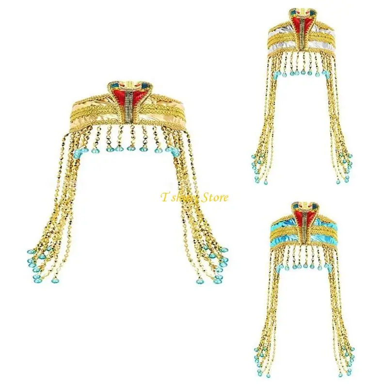 N58F Golden Vintage Cosplay Headdress Snakes Headwear for Girls Halloween Hair Hoop Cosplay Egyptian Snake Hair Hoop
