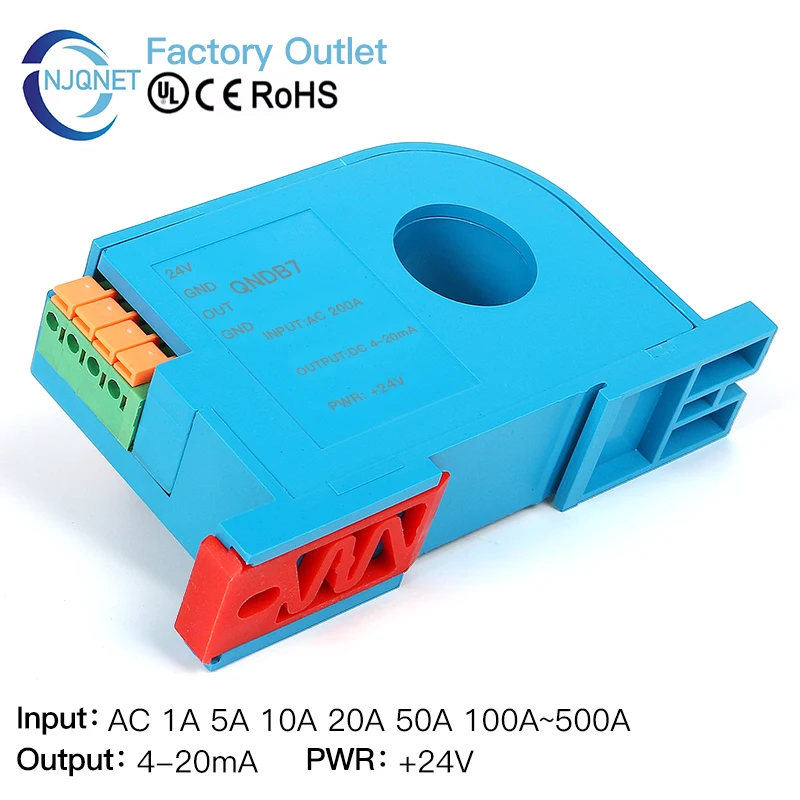

current transmitter 4 20ma QNDB7 Input AC 5A 10A 20A 50A 100A 200 CT transformer current transducer factory current sensor 420mA