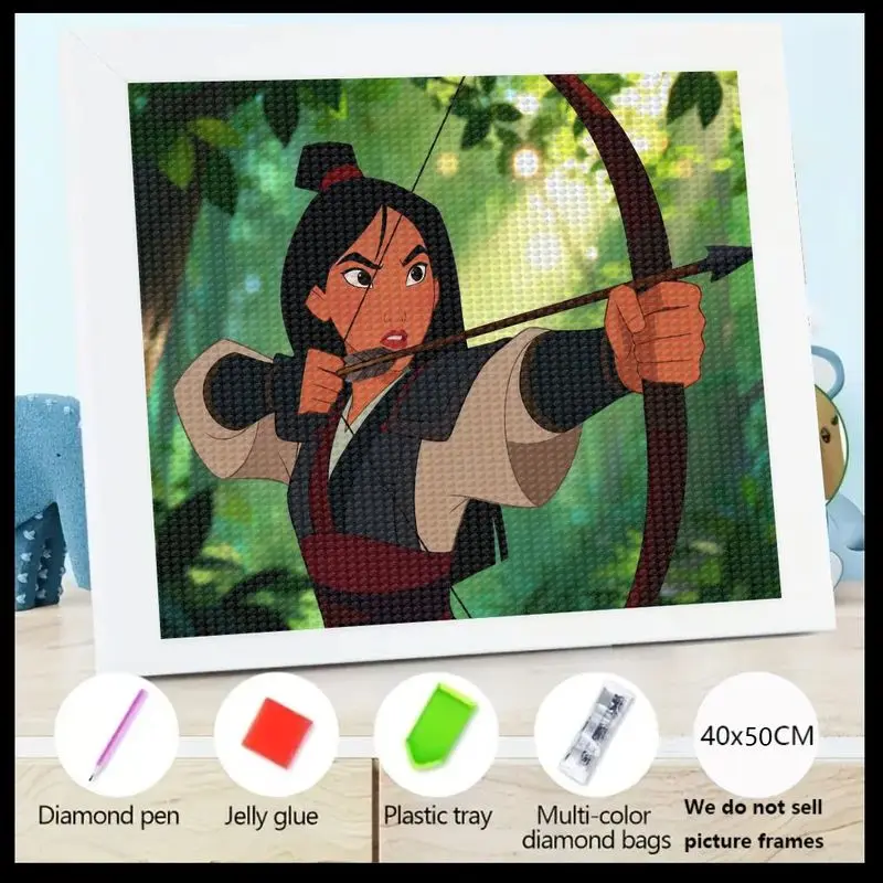 

1PC Mulan Warrior Princess Archery Diamond Painting Kit 5D Full Drill DIY Heroine Crystal Gem Art Set, 40x50CM Large Rhinestone