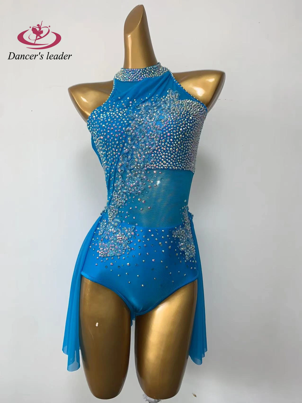 ラテンダンス競技会女性のハイエンドカスタマイズされた痩身メッシュドレスウォーターダイヤモンドパフォーマンスドレスブラックプールドレス