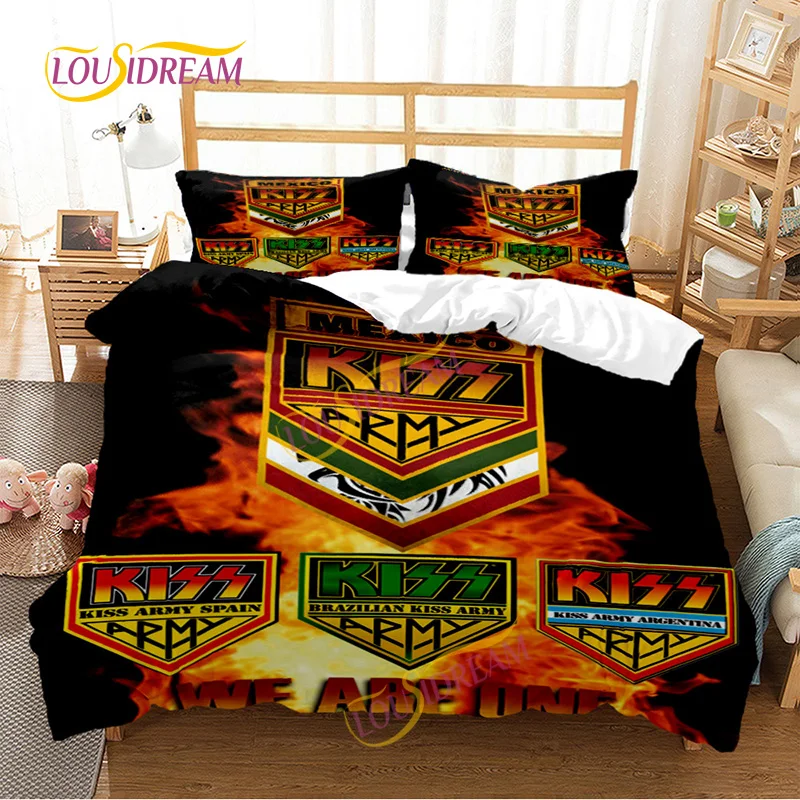 Customizable Kiss Band Printed duvet Set King Queen Full Size rock Music Pattern Polyester Bedding Set Bedding set