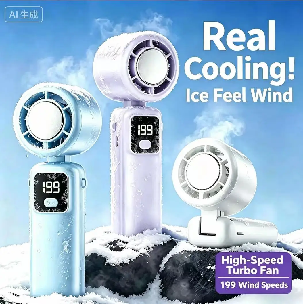 USB‑C Rechargeable Mini Handheld Fan, Strong‑Wind Portable Cooling Fan, Multifunction Desktop Neck‑Hanging Fan for Outdoor, Trav