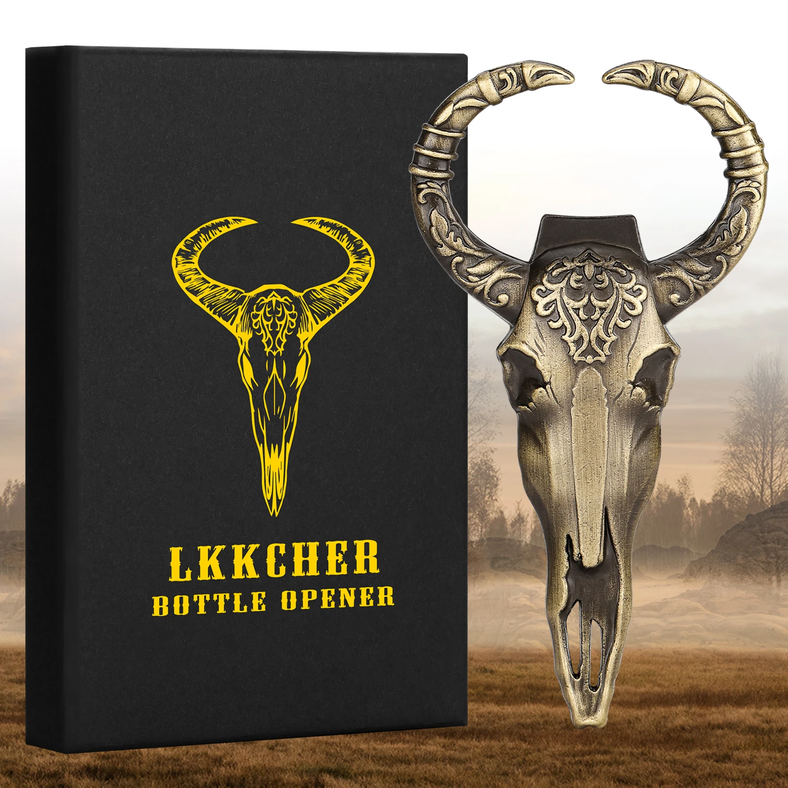 

LKKCHER Cow Skull Gift Set Opener Bull Horns Beer Bottle Corkscrew Ideas Present for Boyfriend Father Vintage Kitchen Accessory