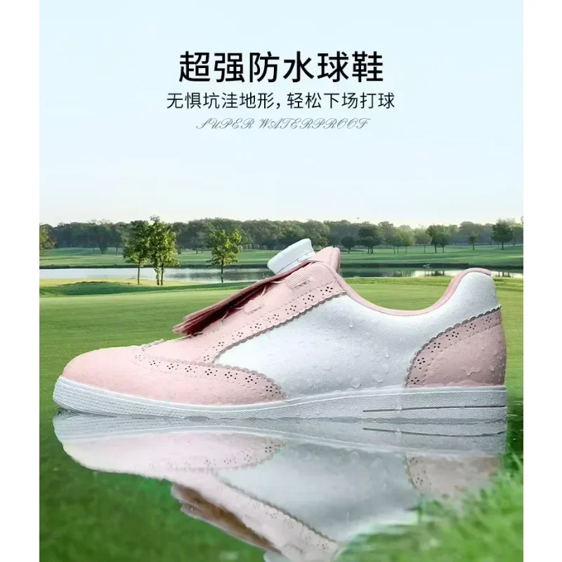 PGM Golf Shoes Women's Waterproof and Non slip Nail Knob Lace Golf Light Retro British Style