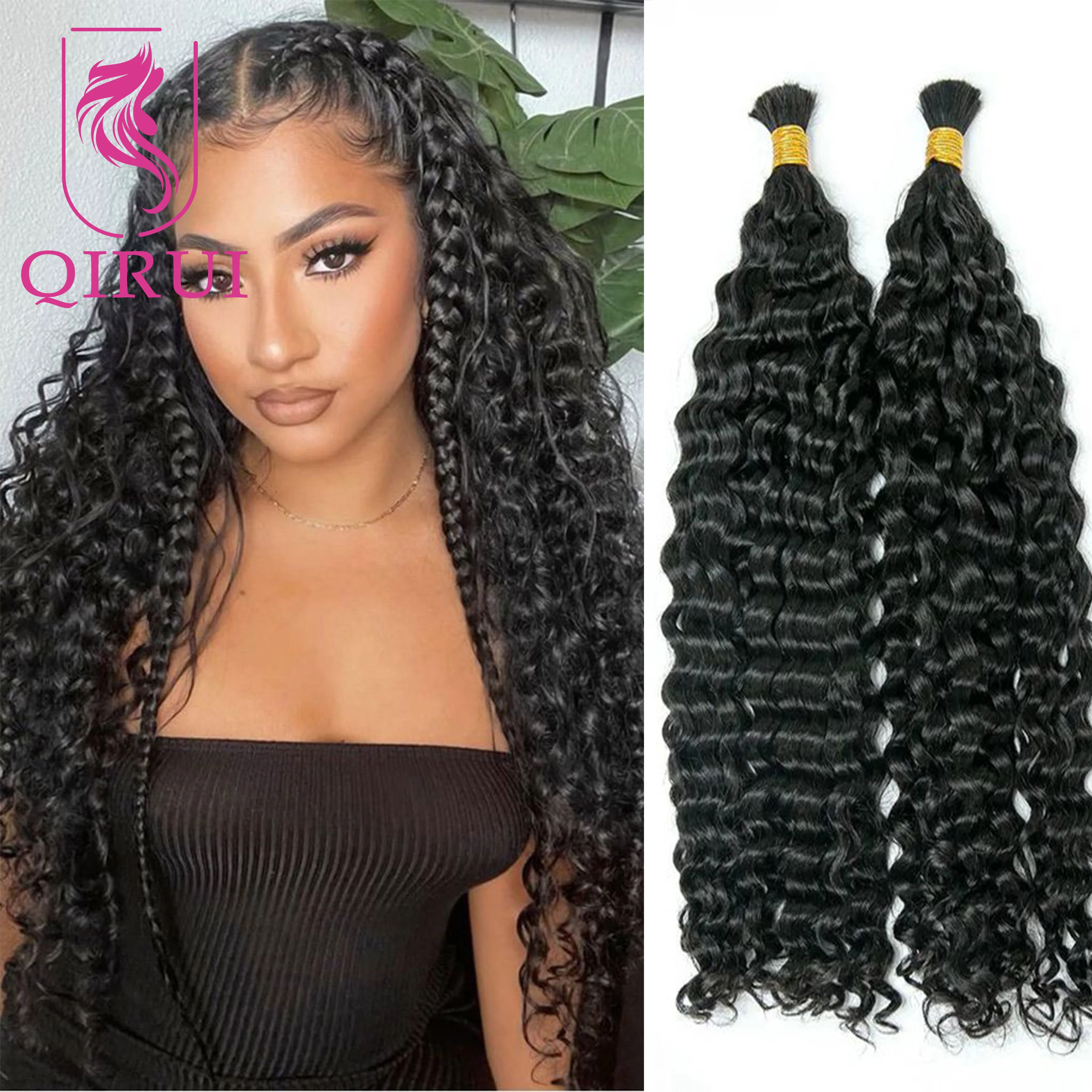 

Bulk Human Hair Boho Braids Bundles No Weft Bulk Human Hair For Braiding Deep Curly Color 2 4 Hair Extensions Double Drawn